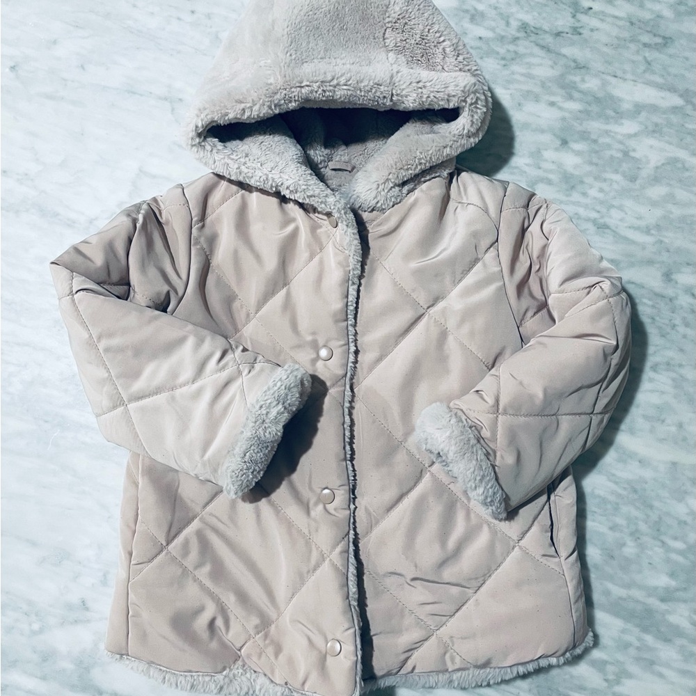 Zara Girls Pink Quilted Faux Fur lining coat size 4-5